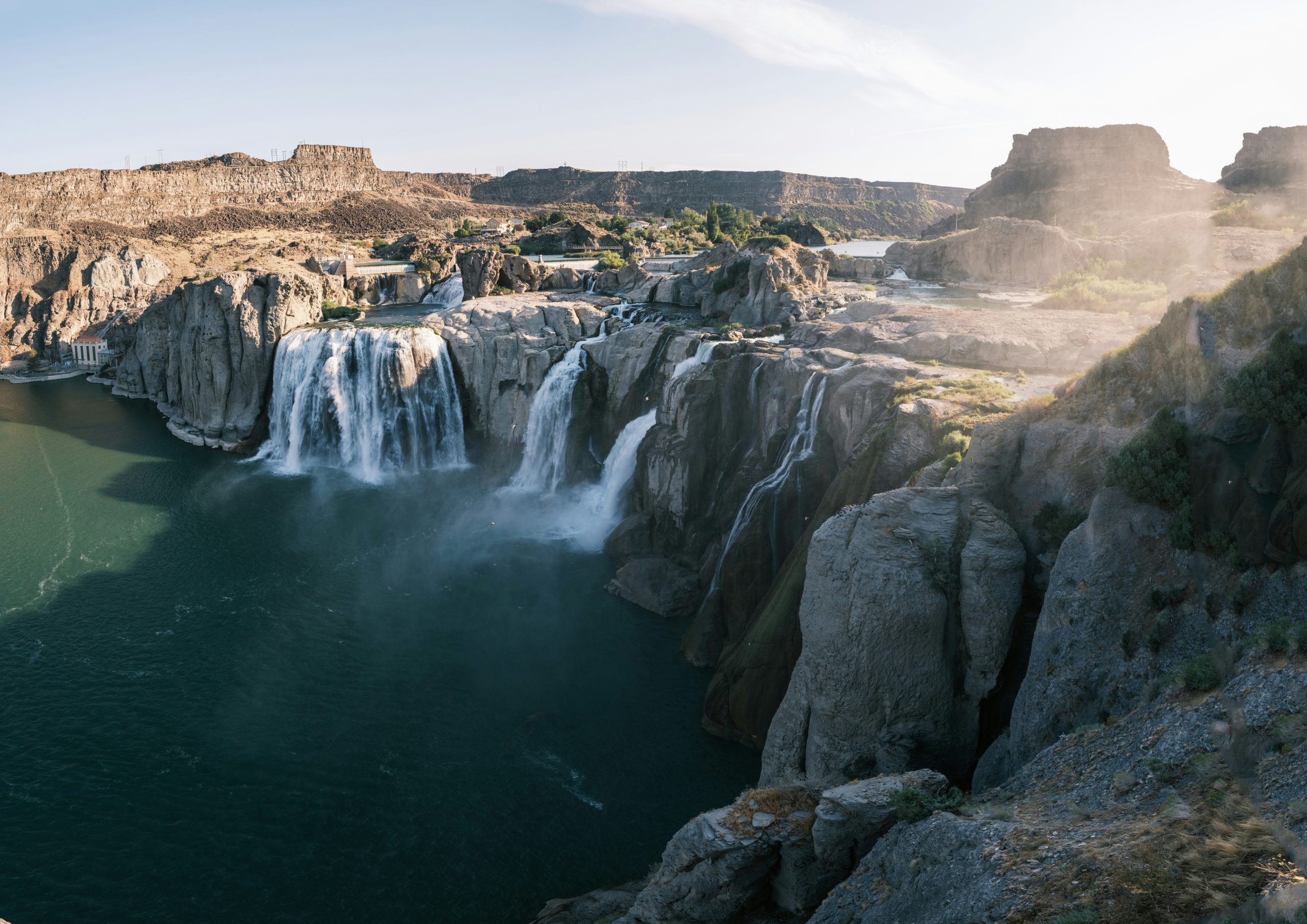 large water falls over rocks in idaho