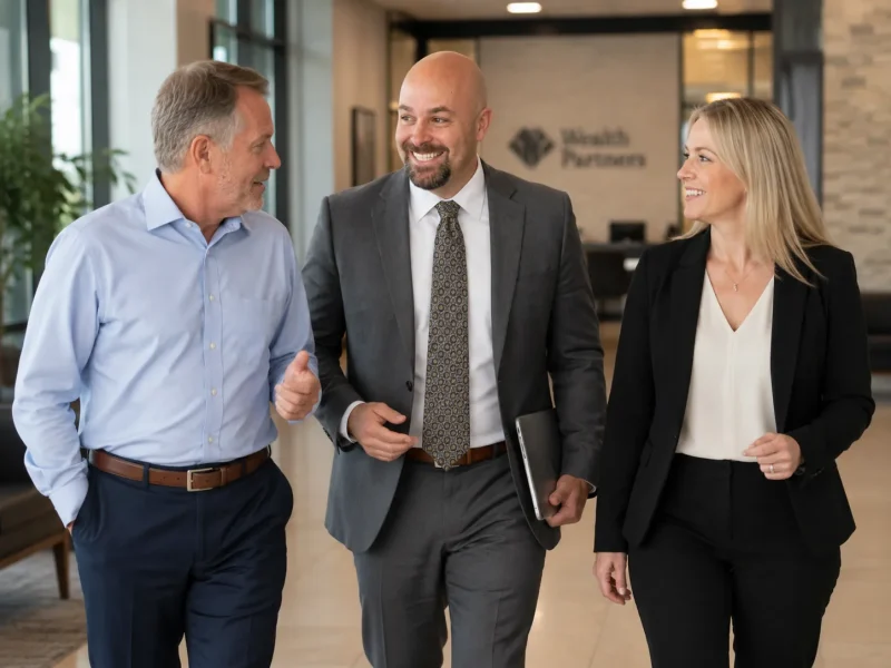 Cooper Norman business advisors walking with clients through the office.