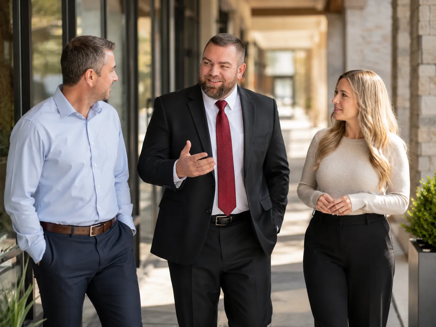 Cooper Norman advisors discussing client strategy during an office walkthrough.