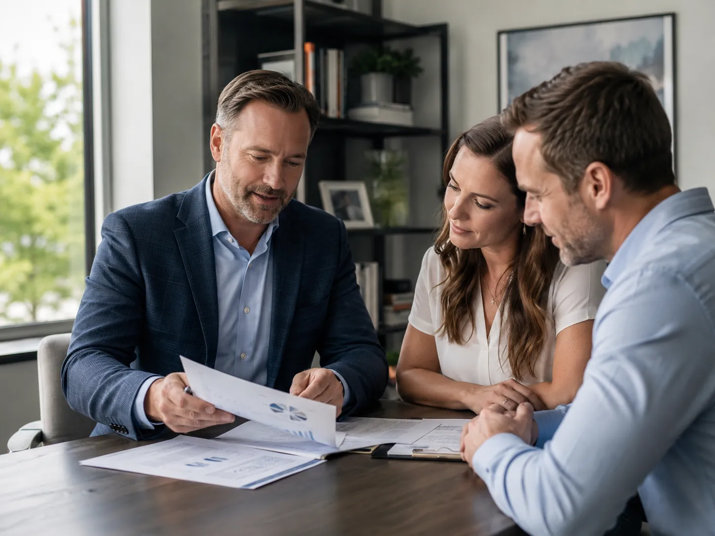 Cooper Norman advisor reviewing financial documents with clients.