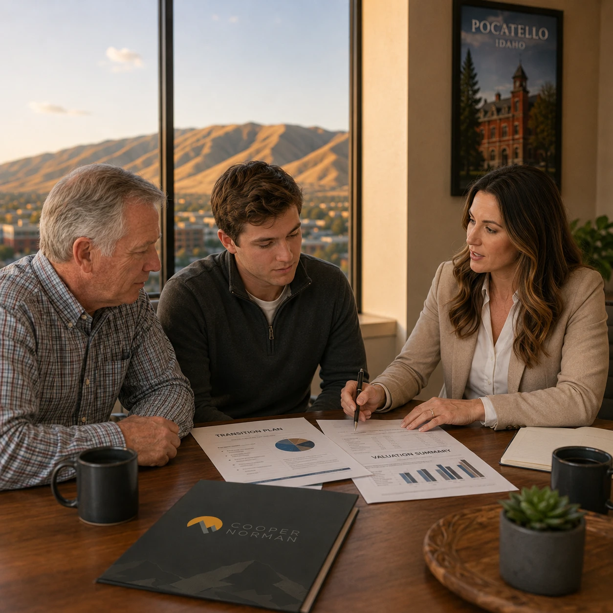 A Cooper Norman advisor reviews a transition plan with a family.