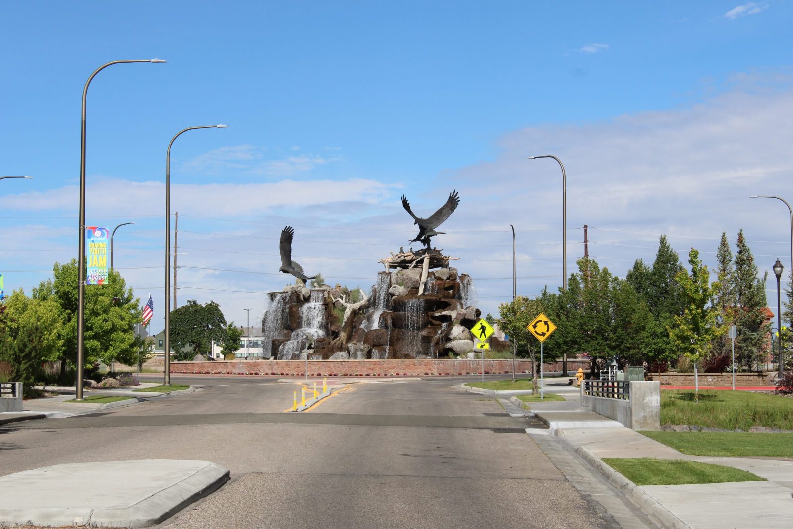 The Giant Eagle Waterfall Nest roundabout in Idaho Falls